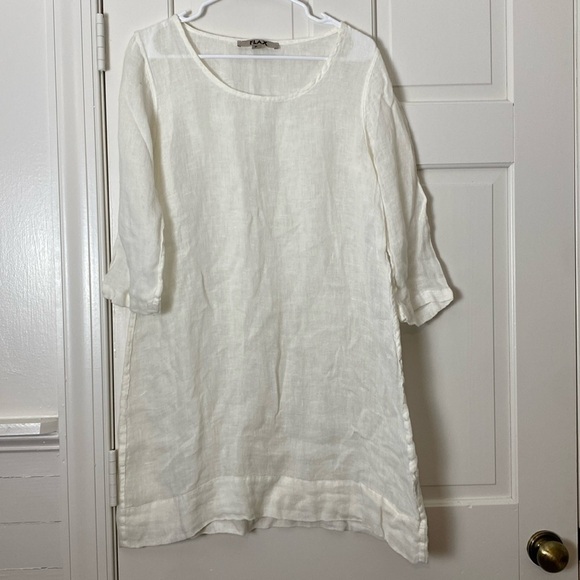 FLAX White 100% Linen Quarter Sleeve Tunic Top Swim Cover- Up Size S - Picture 1 of 9